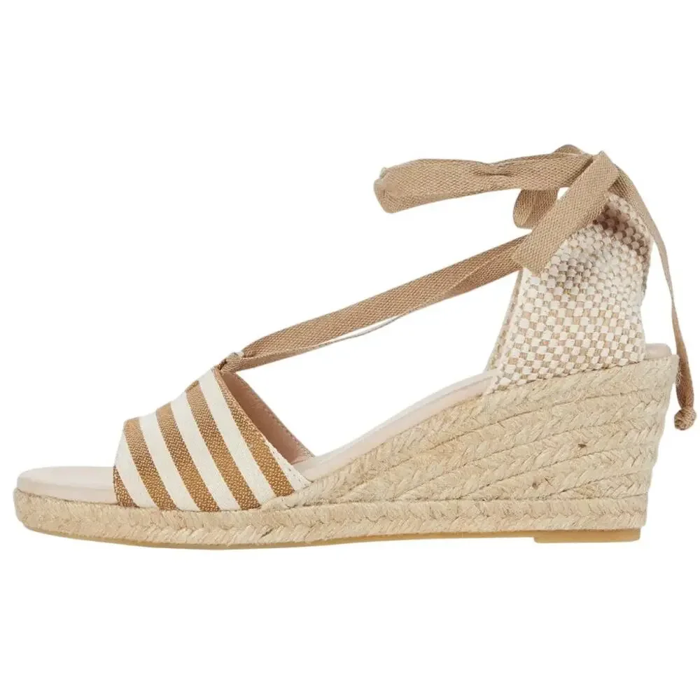 Eric Michael Womens Sara Espadrille Wedge Sandals EU 41 US 10.5 Taupe Canvas GUC